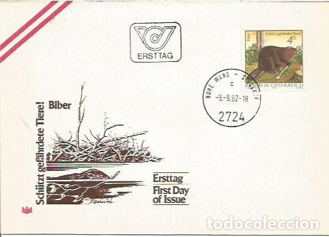 Sellos: FDC AUSTRIA ERSTTAG SCHUTZT GEFAHNRDETE TIERE BIBER 1982
