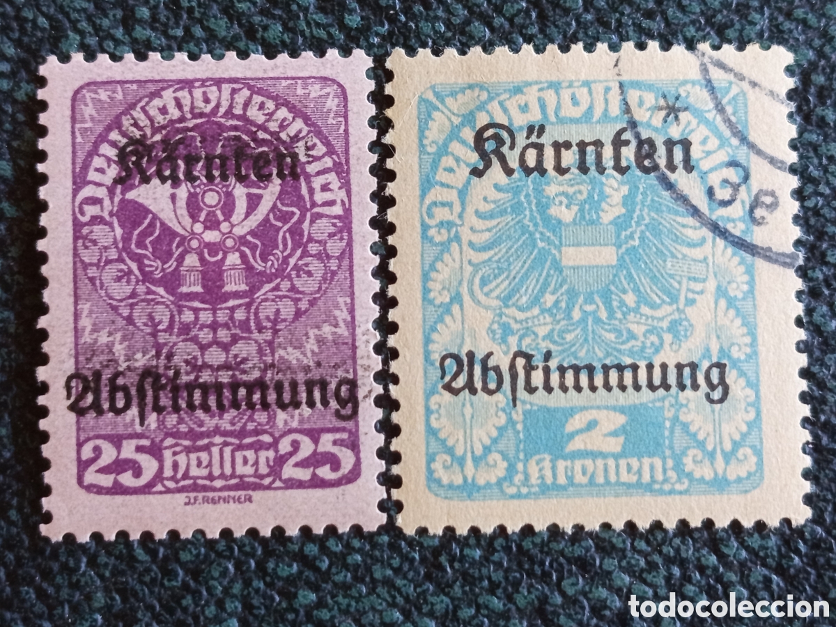 Sellos: Pareja Sellos Austria Carintia 1920 Cat&aacute;logo Michel #325 y #336 Usados (