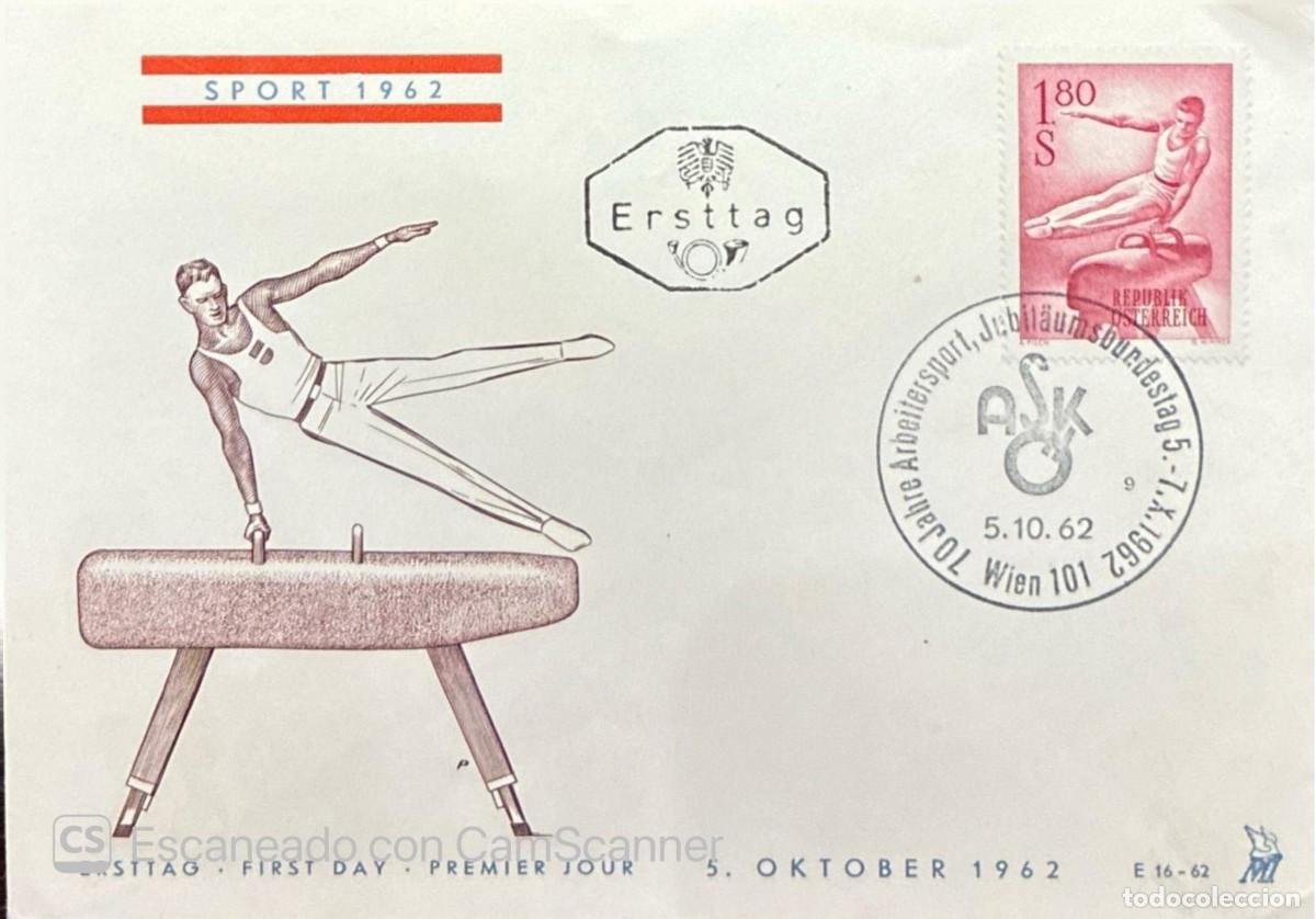 Sellos: MI) 1962, AUSTRIA, COMMEMORATIVE FIRST-DAY COVER FEATURING A GYMNAST STAMP AND TWO CANCELLATION POST