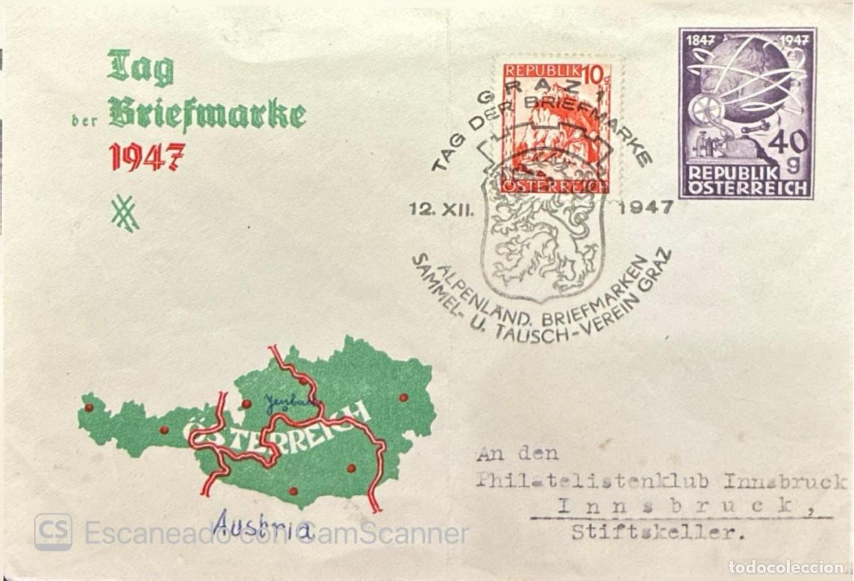 Sellos: MI) 1947, AUSTRIA, COMMEMORATIVE LOCAL COVER (GRAZ CITY), BEARING TWO STAMPS: THE FIRST &rdquo;LANDSCAPES