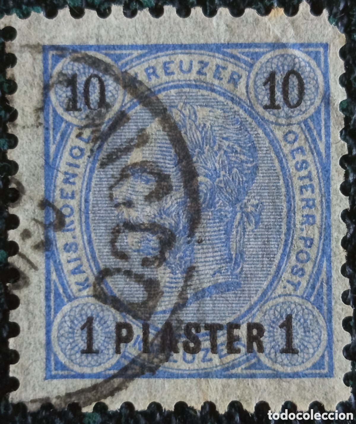 Sellos: Sello Austria Levante 1890 1 Piaster sobre 10kr Azul Usado Michel 23 / Scott 23