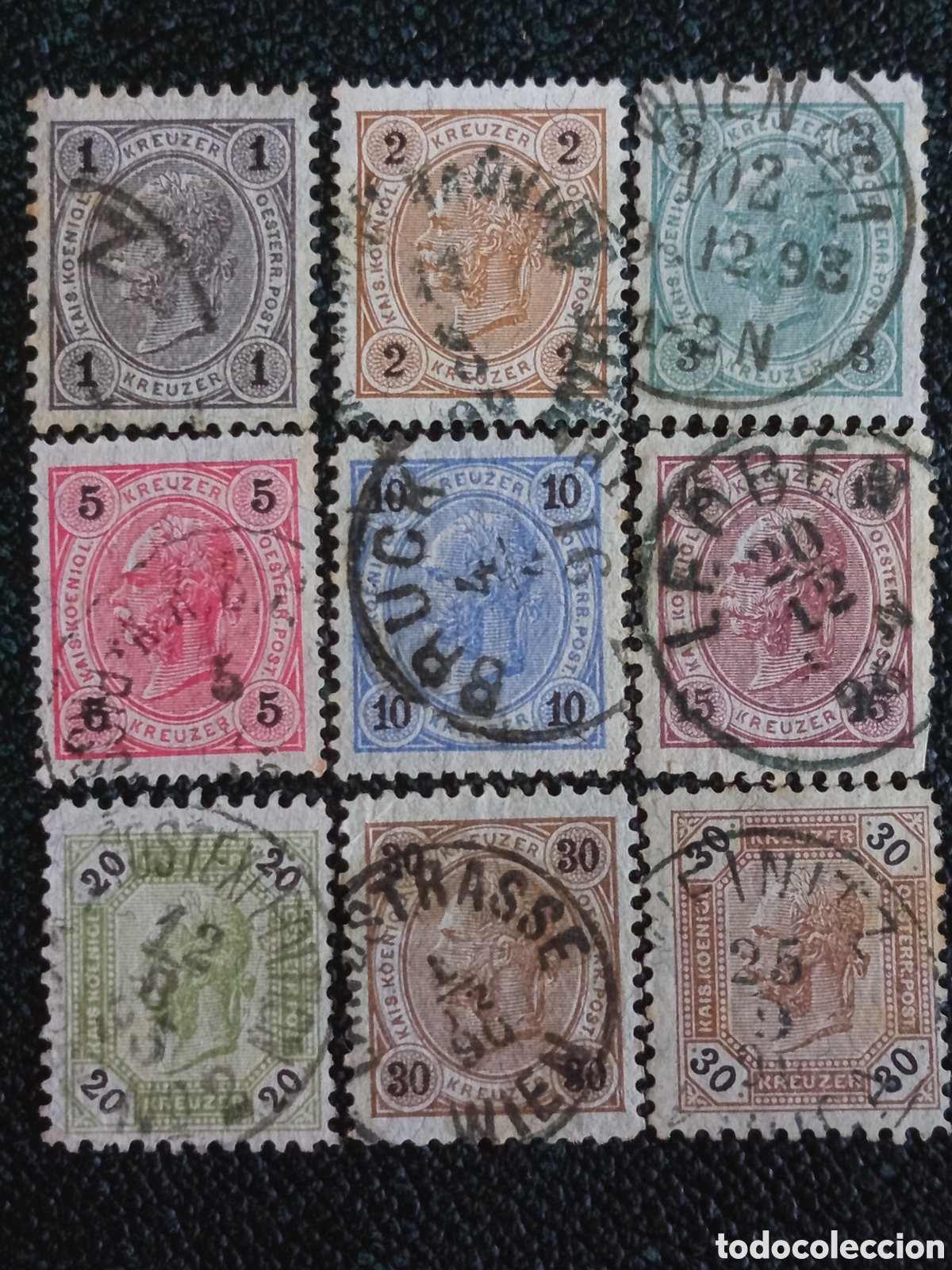 Sellos: Lote 9 Sellos Austria 1890 Emperador Francisco Jos&eacute; I Usados Michel 53 a 61