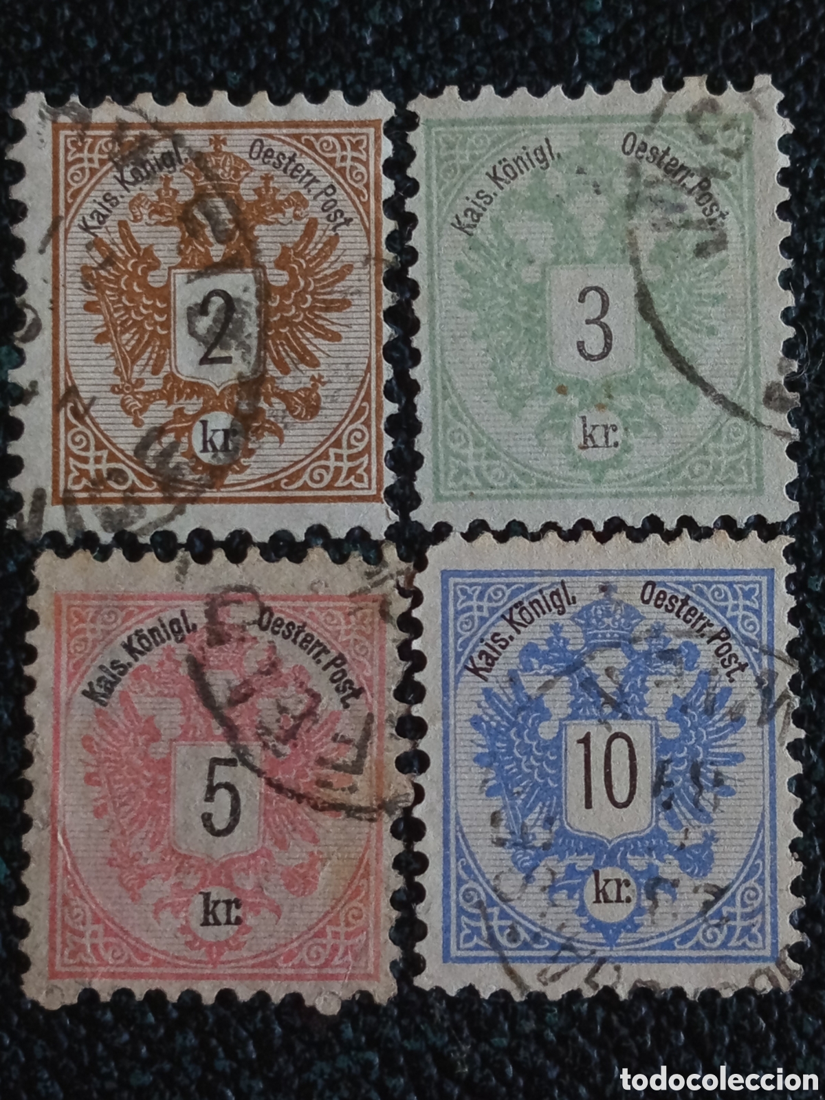 Sellos: Lote 4 Sellos Austria 1883 Escudo &Aacute;guila Bic&eacute;fala Usados Michel 43, 44, 45, 46