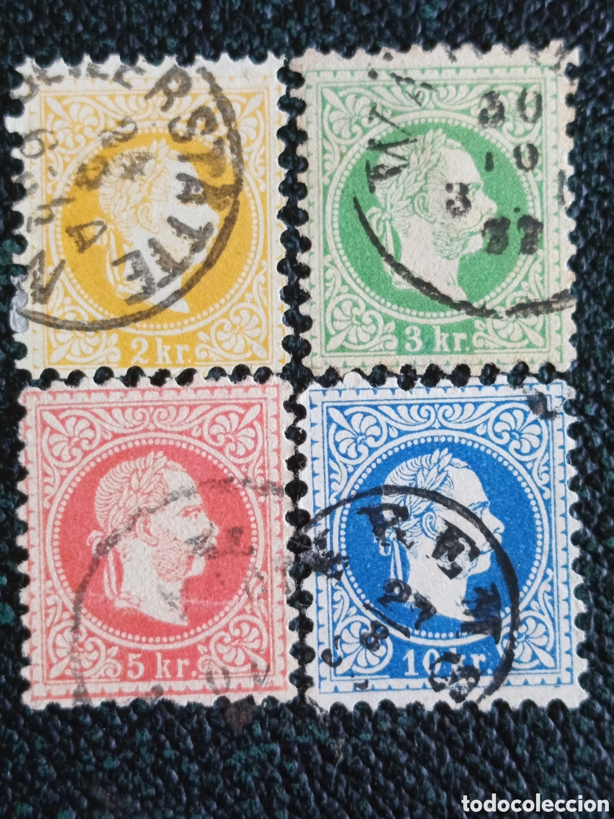 Sellos: Austria 1867 Franz Joseph Set 2-10 kr. Michel 23-27 (Usados)