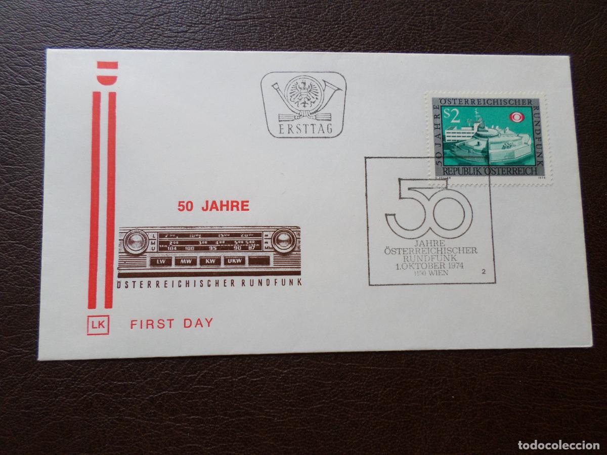 Sellos: austria, 1974, 50 aniversario de la radio austriaca, en sobre primer dia de emision, Yvert 1293