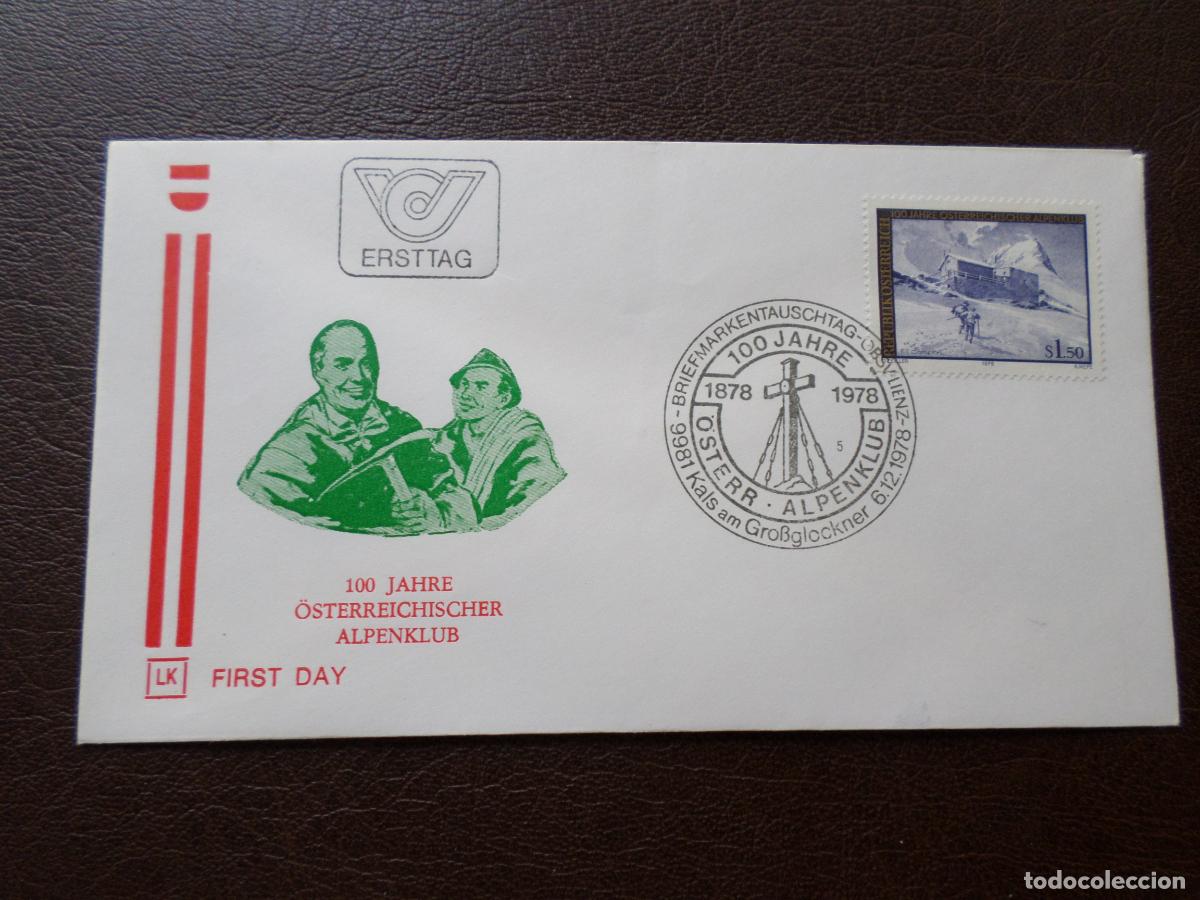 Sellos: austria, 1978, centenario club alpino austriaco, Yvert 1422 en sobre primer dia de emision