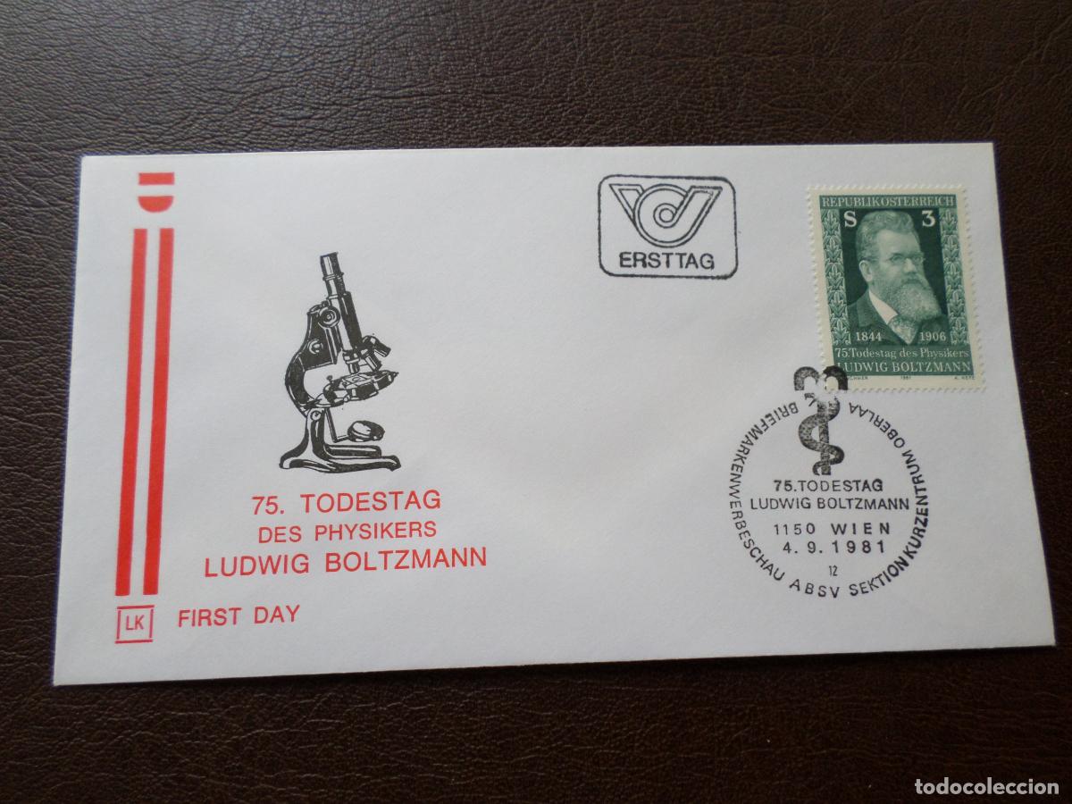 Sellos: austria, 1981, 75 aniversario muerte de ludwig boltzmann, Yvert 1506 en sobre primer dia de emision