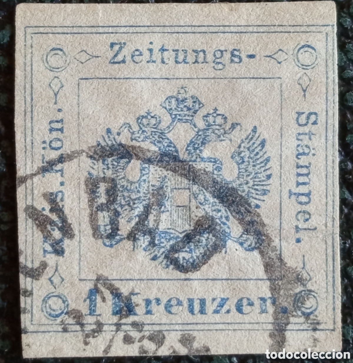 Sellos: Sello Austria 1858 Fiscal Periodicos 1 Kreuzer Azul Usado Yvert A9 Michel 5