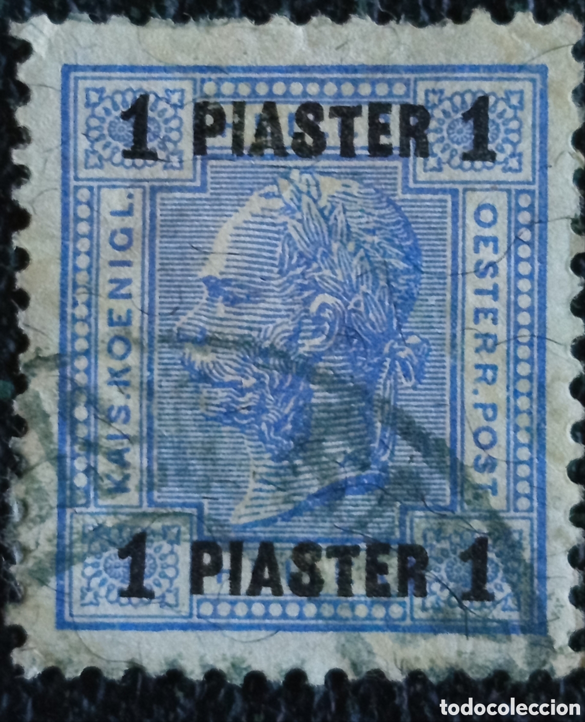 Sellos: Sello Levant Austria 1 Piaster Azul Francisco Jose Scott #4 Michel #17 Usado