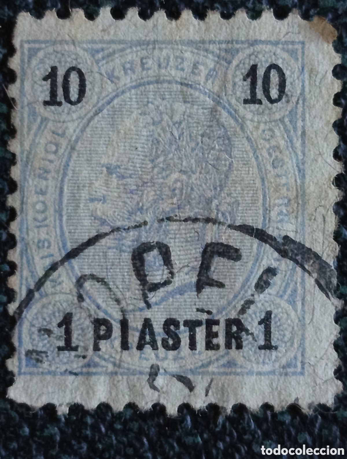 Sellos: Sello Levant Austria 1 Piaster Azul Sobrecarga Scott #4 Michel #17a Usado