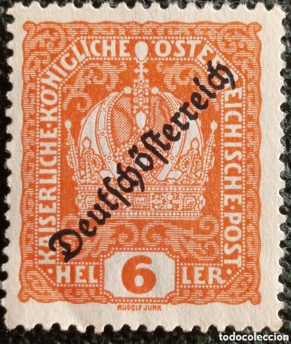 Sellos: Sello Austria Deutsch&ouml;sterreich 1918 Corona Imperial 6 Heller Naranja MH