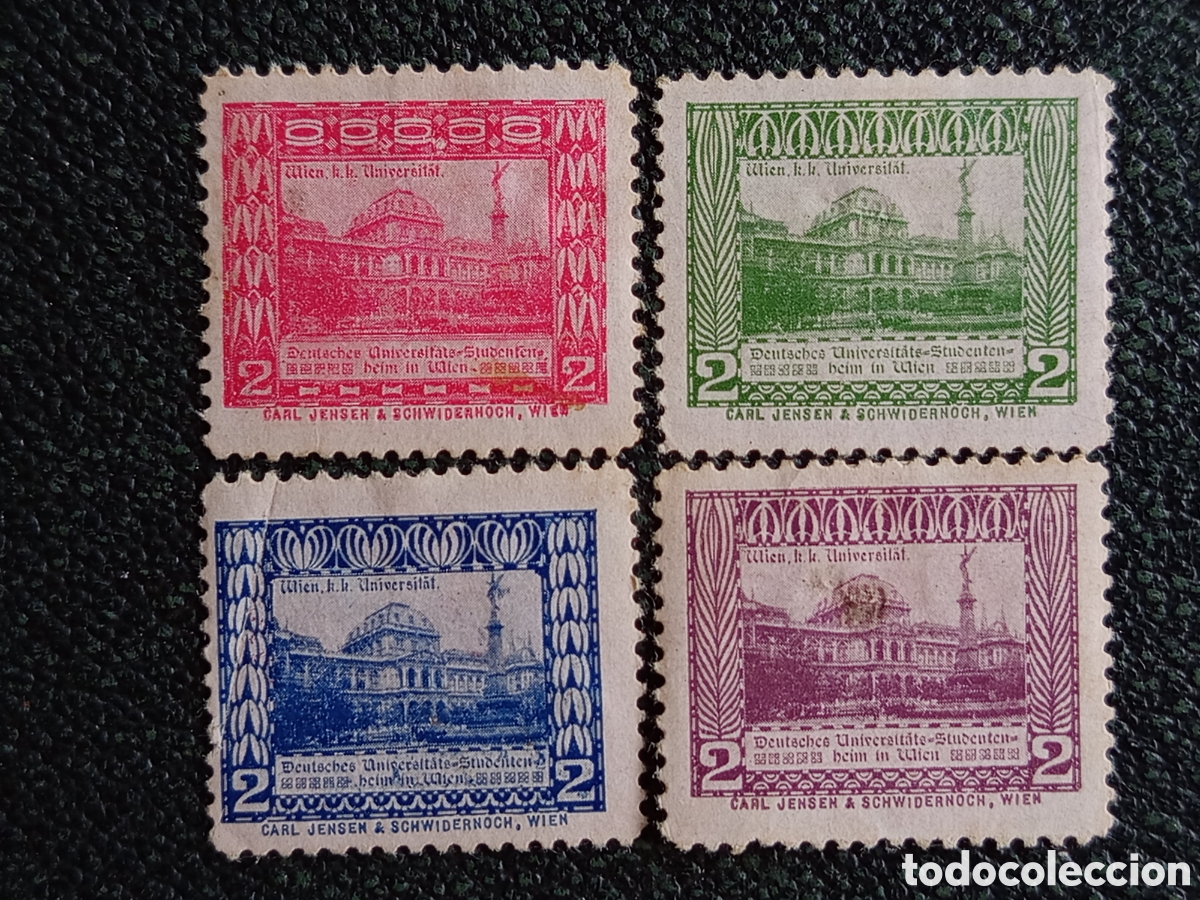 Sellos: Austria c. 1900-1910 Vi&ntilde;etas Universitarias Viena (Set de 4) - Sello Cinderela
