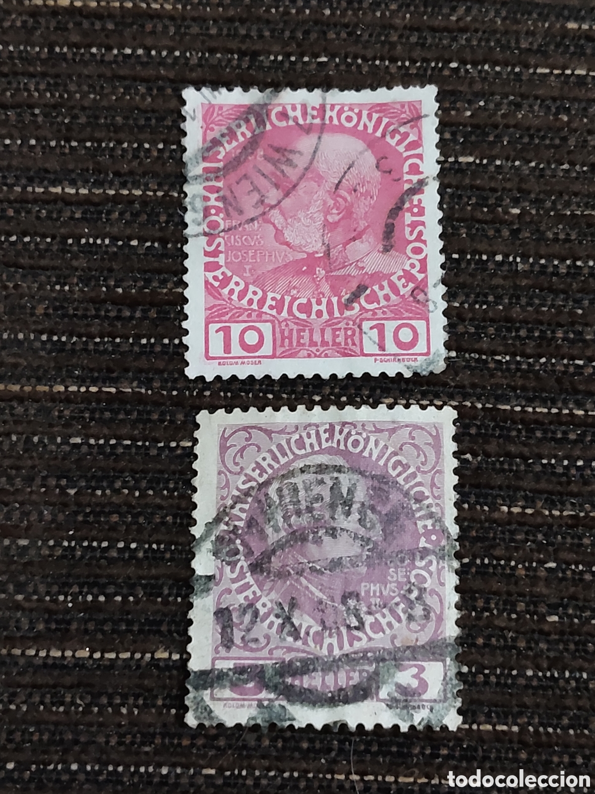 Sellos: 2 sellos de Austria Emperador Francisco Jos&eacute; l 1908-13