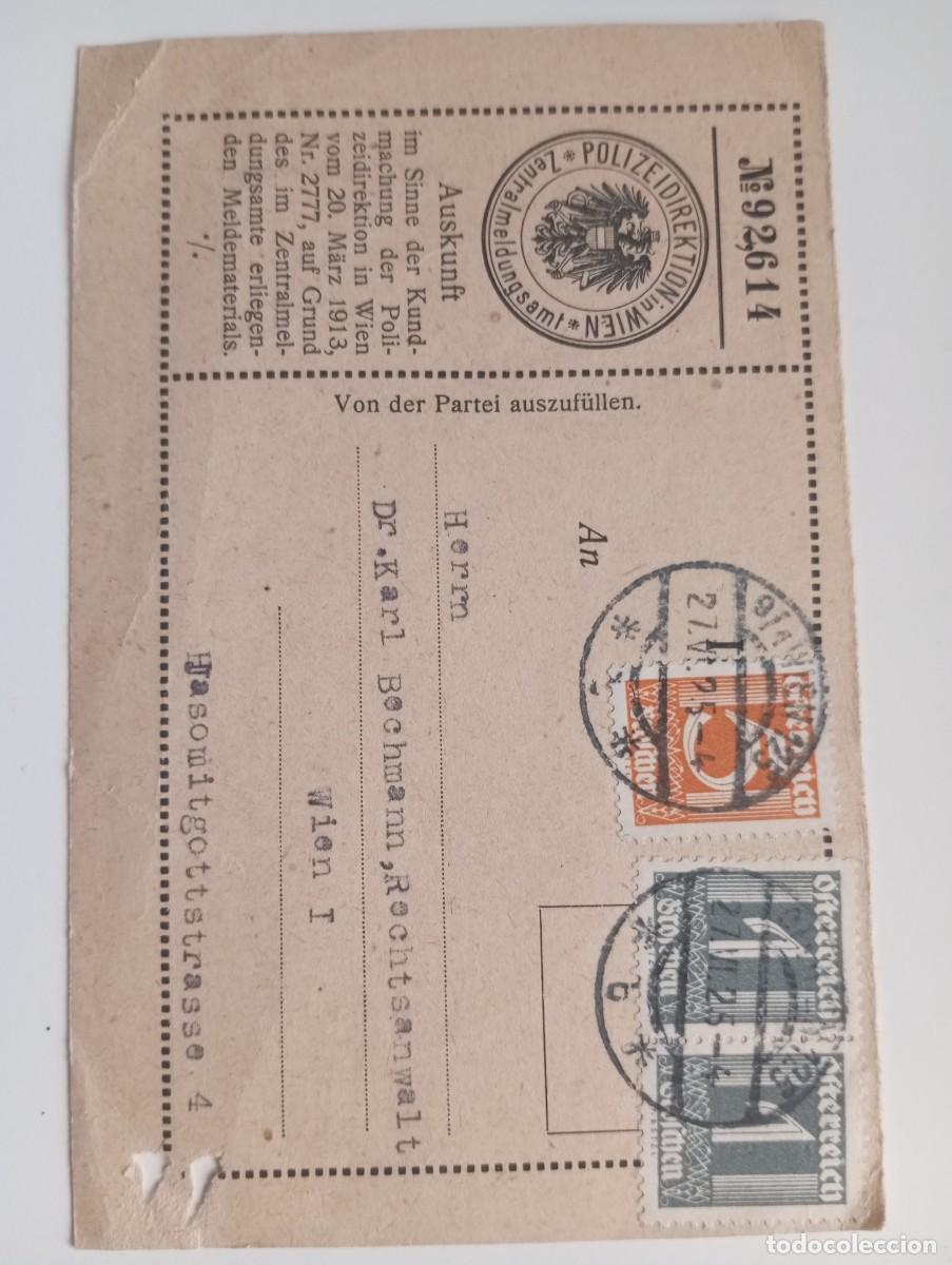 Sellos: AUSTRIA, 1925, FORMULARIO POSTAL DE LA POLICIA.