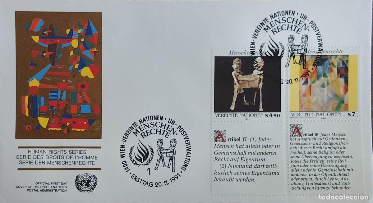 Sellos: TS) 1991, AUSTRIA, FIRST DAY COVER FROM THE UNITED NATIONS POSTAL ADMINISTRATION IN VIENNA DEDICATED