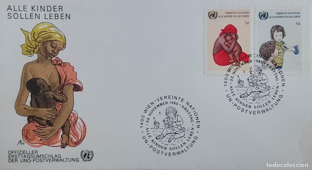 Sellos: TS) 1985, AUSTRIA, UNITED NATIONS POSTAL ADMINISTRATION OFFICIAL FIRST DAY COVER THEMED AROUND CHILD