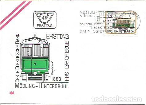 Sellos: FDC AUSTRIA ERSTTAG 100 JHARE 1 ELEKTR BAHN MODLING HINTERBRUHL 1983