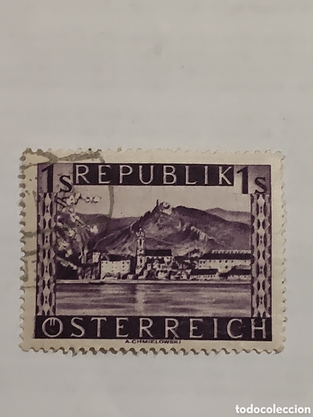 Sellos: Sello de Austria pueblo Durnstein a orillas del Danubio 1947