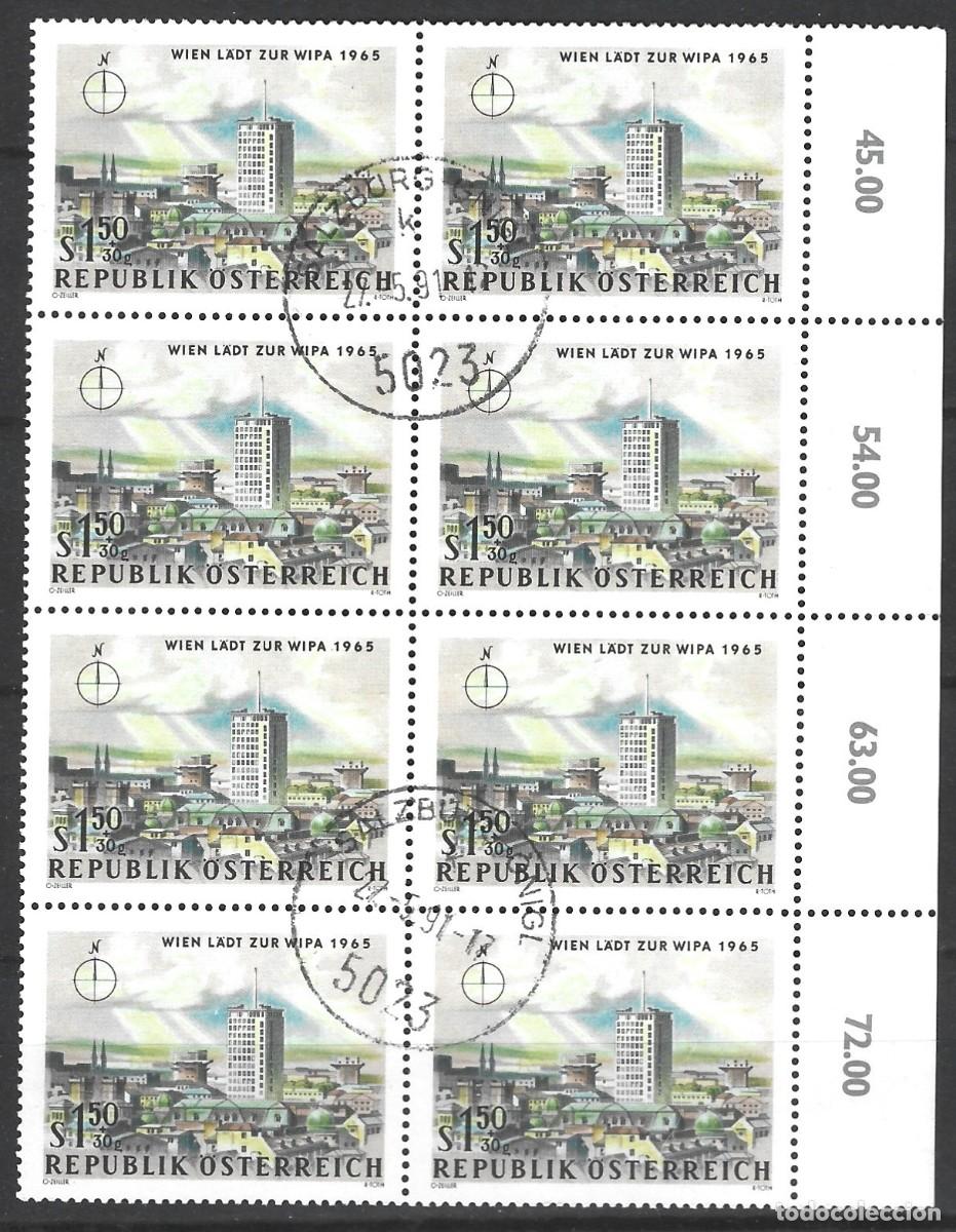 Briefmarken: AUSTRIA - BLOQUE DE 8 SELLOS CON BORDE, DE LA FERIA WIPA 1965 - SELLADO EN 1991, PERO CON ADHESIVO