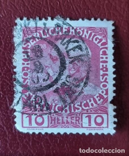 Sellos: SELLO USADO AUSTRIA - VALOR FACIAL 10 HELLER - A&Ntilde;O 1908 - REALEZA, EMPERADOR FRANCISCO JOS&Eacute; I