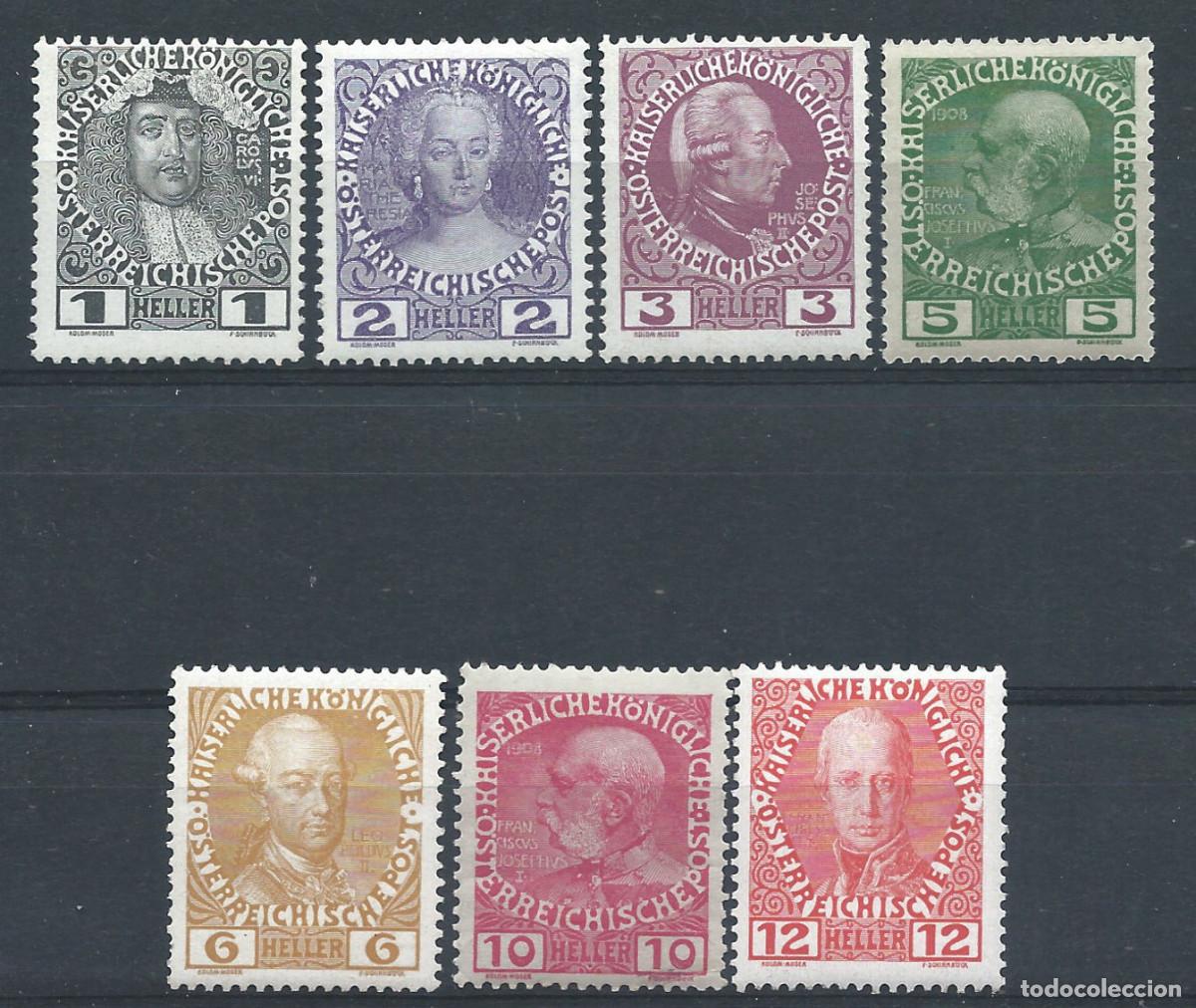 Sellos: Autriche N&deg;101/107** (MNH) 1908/13 - R&egrave;gne de Fran&ccedil;ois-Joseph 1er
