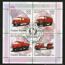 Sellos: GUINEA HOJA BLOQUE CAMION BOMBEROS- CAMIONES- AUTOMOVIL- FIRE TRUCK- POMPIERS. Lote 40691226