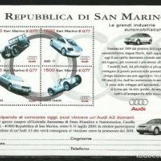 Sellos: SAN MARINO AÑO 1999 –COCHES AUDI- VOITURES CARS- HOJA BLOQUE NUEVA CON 4 VALORES.