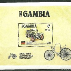 Sellos: GAMBIA 1986 HB IVERT 25 *** EXPOSICIÓN FILATÉLICA AMERIPEX - CENTENARIO DEL AUTOMÓVIL - COCHES
