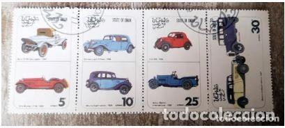 Sellos: COCHES ANTIGUOS OMAN 4 SELLOS EN HOJA SELLADOS