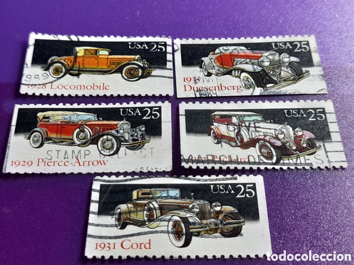 Sellos: Sello Estados Unidos mtdo/udo 1988. Autom&oacute;viles cl&aacute;sicos. Coches de &eacute;poca. Veh&iacute;culos.