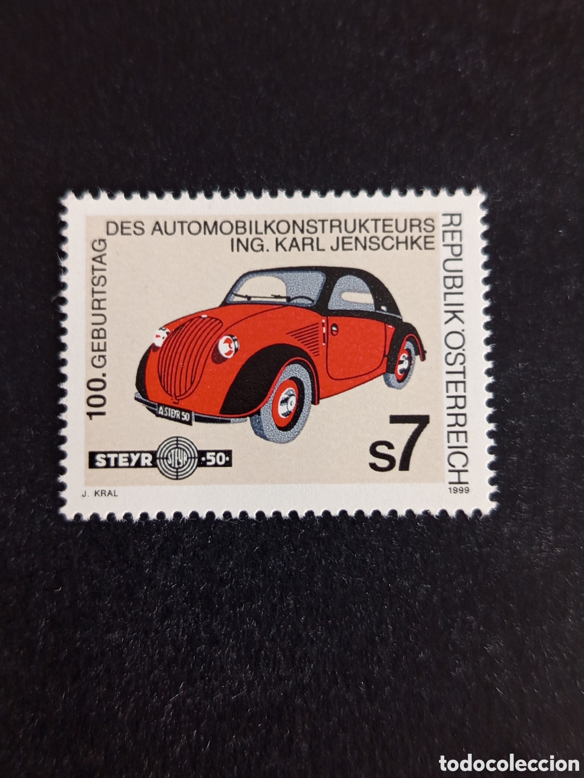 Sellos: AUSTRIA, 1999. Karl Jenschke, dise&ntilde;ador de coches. Pedido m&iacute;nimo 3 &euro;. Ver fotos. Sello sin circular,