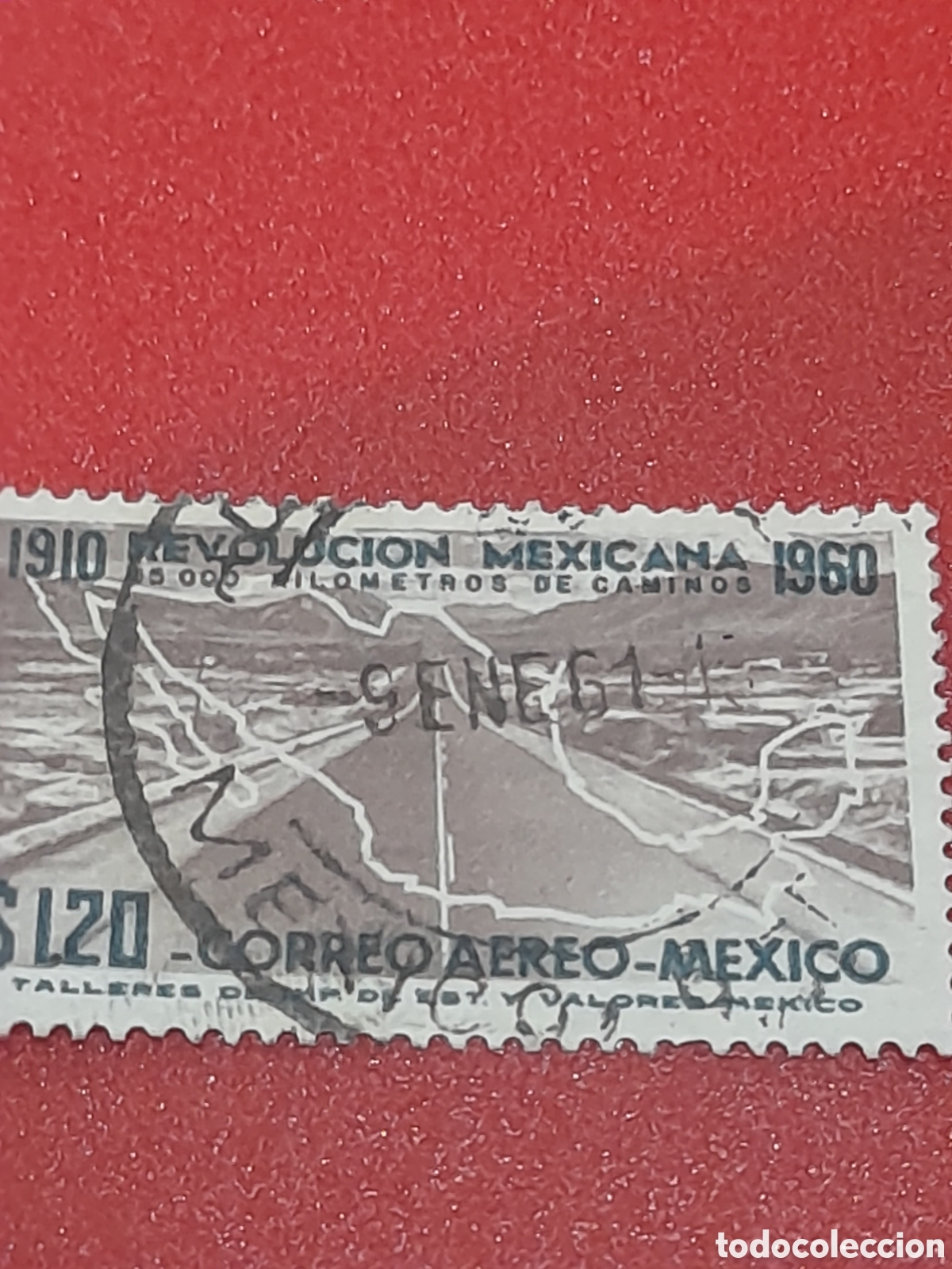 Sellos: Sello (1/4v) Mexico mtdo/udo 1960. 50Aniv revoluci&oacute;n. Carretera. Coches. Cartograf&iacute;a. Mapa.