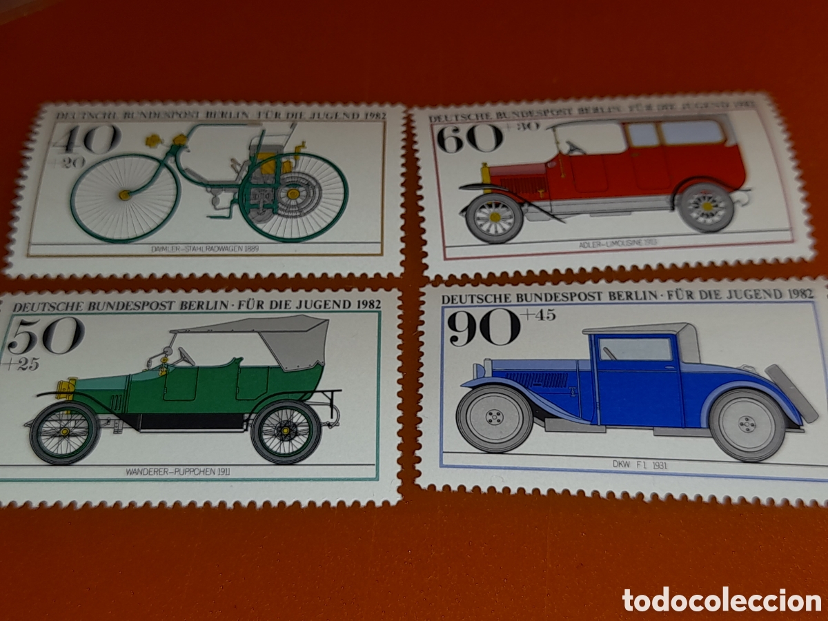 Sellos: Sello Alemania, Berlin nuevo 1982. Pro juventud. Bicicleta. Coches cl&aacute;sicos. Autom&oacute;viles. Veh&iacute;culos.