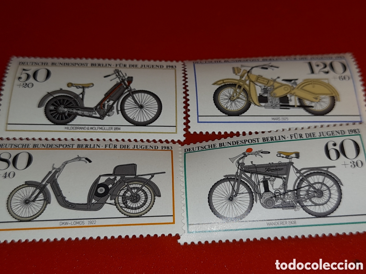 Sellos: Sello Alemania, Berlin nuevo 1983. Pro juventud. Motocicletas clasicas. Moto epoca. Veh&iacute;culos.