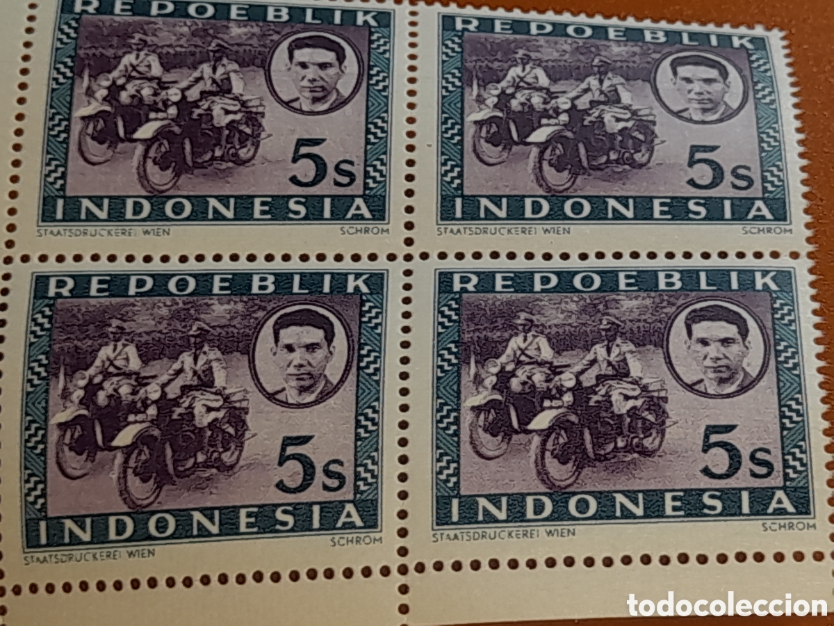 Sellos: Sello (1/24v) Indonesia nuevo 1947-1948. Inscripcion Repoeblik. Polic&iacute;a motorizada. Motos. Transport