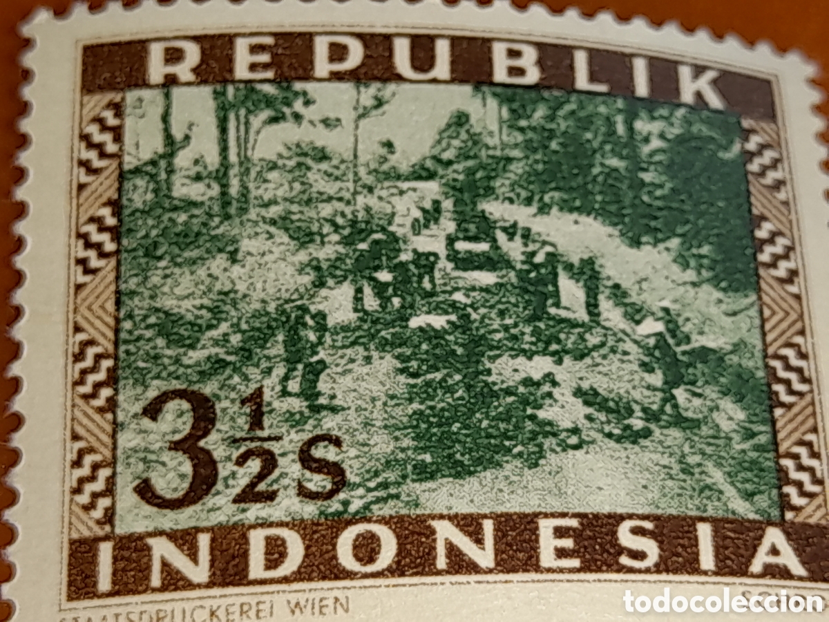 Sellos: Sello (1/24v) Indonesia nuevo 1947-1948. Construcci&oacute;n carretera postal. Naturaleza. &Aacute;rboles.