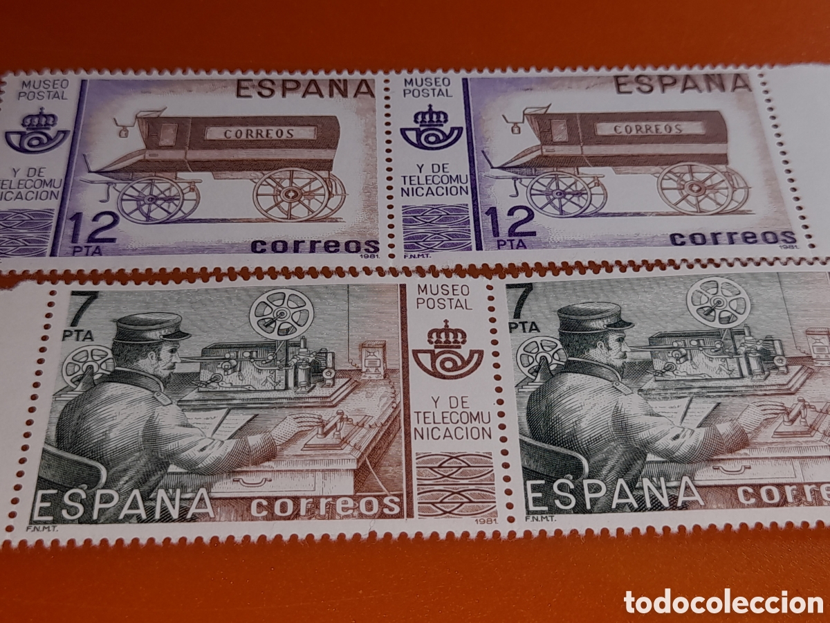 Sellos: Sello Espa&ntilde;a nuevo 1981. Museo postal. Historia. Carruaje. Carreta. Uniforme. Cartero. Oficina Morse