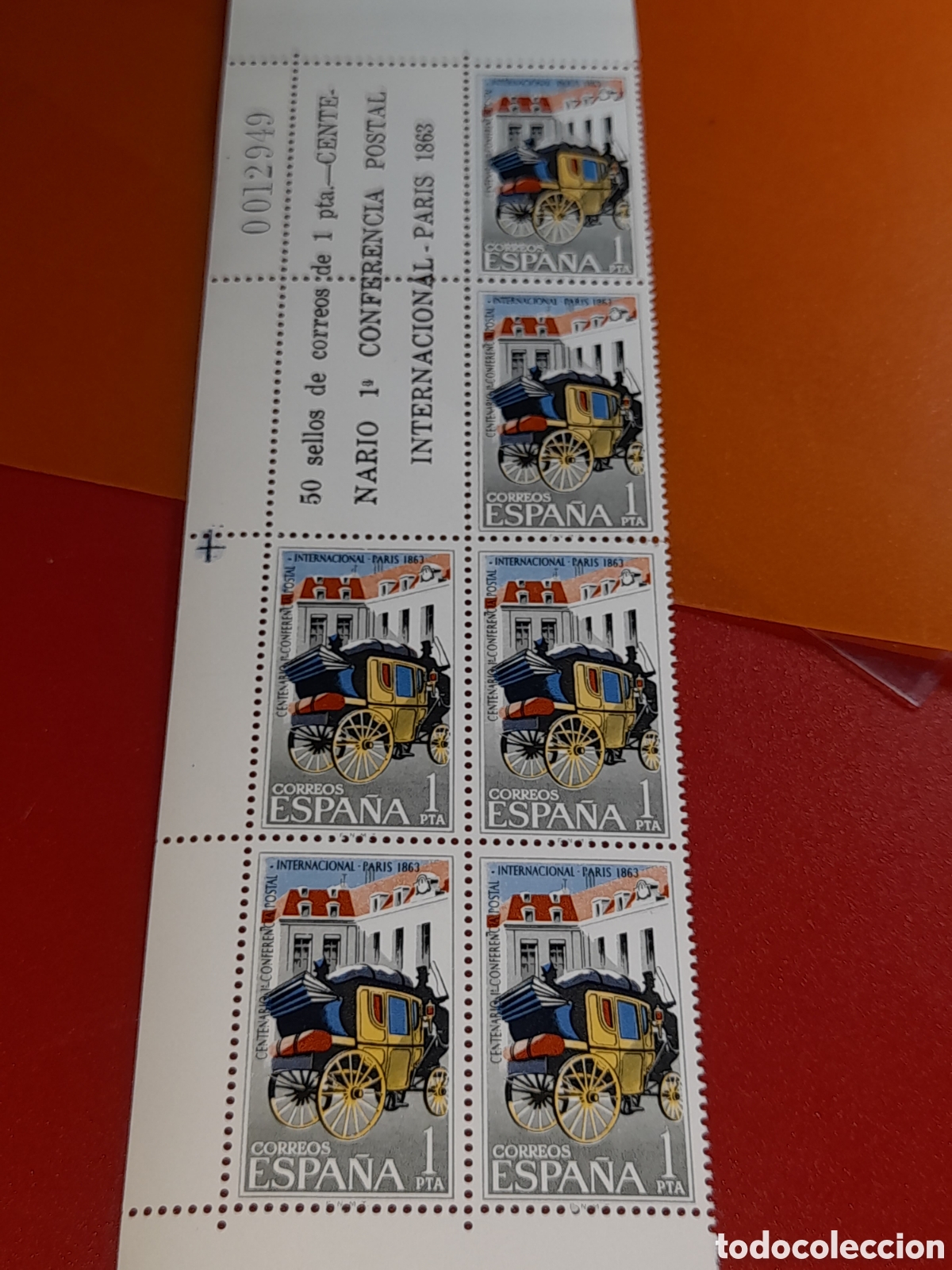 Sellos: Sello Espa&ntilde;a nuevo 1983. 100Aniv 1 conferencia postal inter. Carruaje. Deligencia. Coche. Celeste.