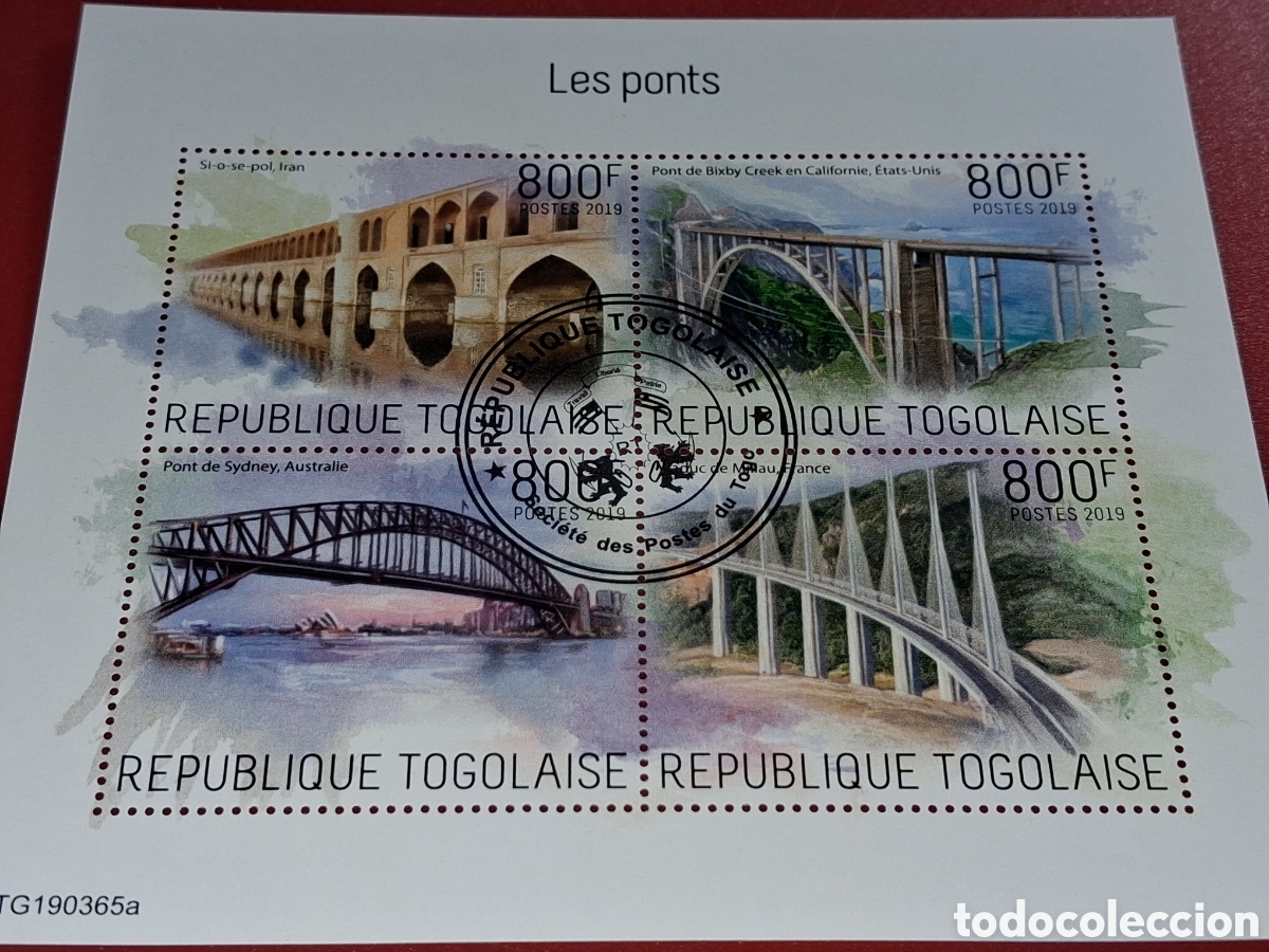 Sellos: HB Togo mtdo 2019. Puentes famosos. Arquitectura. Coches. Historia. Vistas.