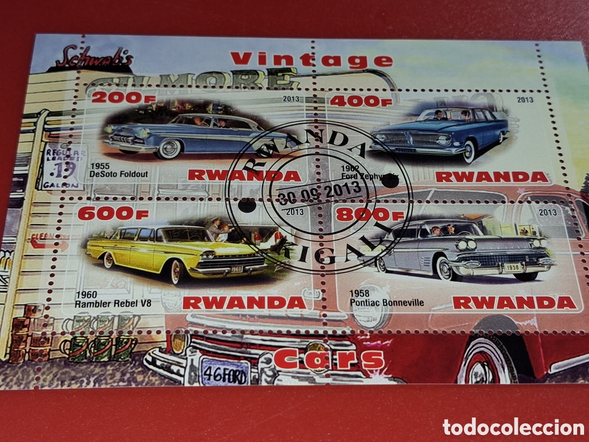 Sellos: HB Ruanda mtdo 2013. Coches clasicos. Autom&oacute;viles. Veh&iacute;culos. &Eacute;poca.