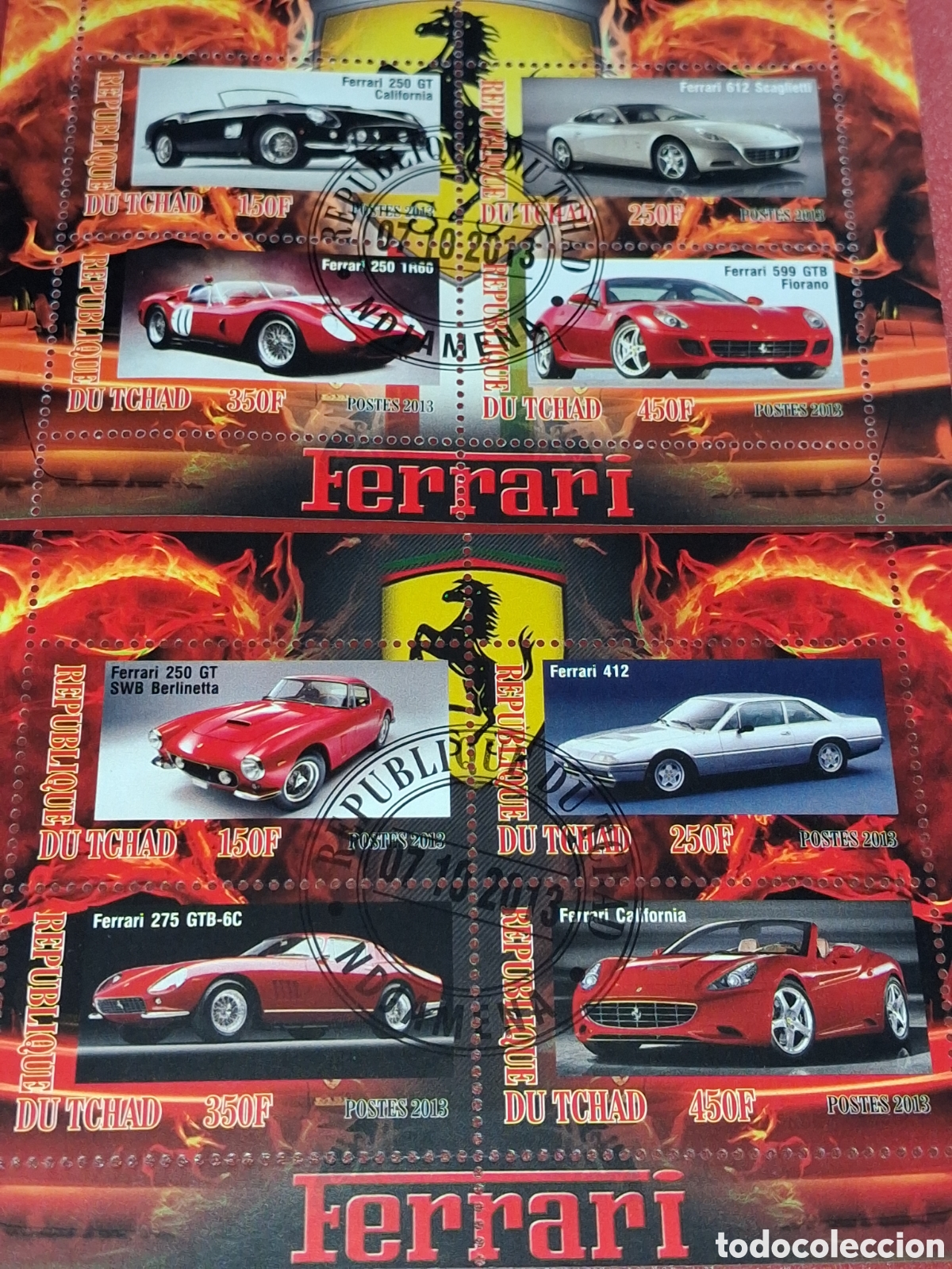 Sellos: HB Chad mtda 2013. Automovil clasico, moderno. Coches. Vehiculo. Ferrari. Carreras..deporte