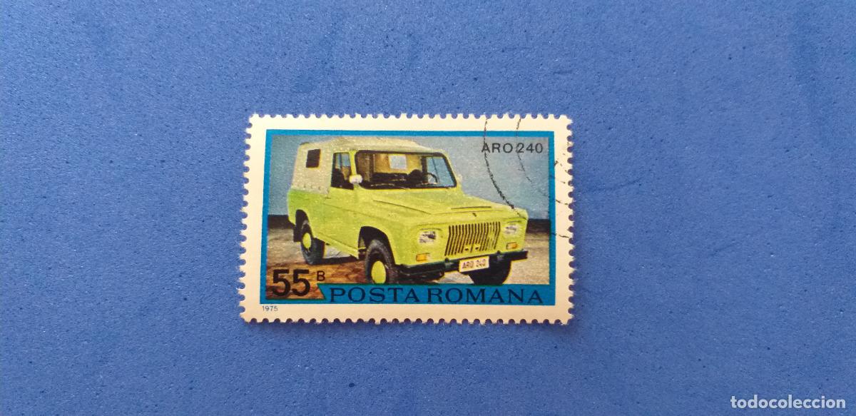 Sellos: Sello de RUMAN&Iacute;A, POSTA ROMANA. Tem&aacute;tica: autom&oacute;viles. Jeep. A&ntilde;o 1975. Yvert 2930