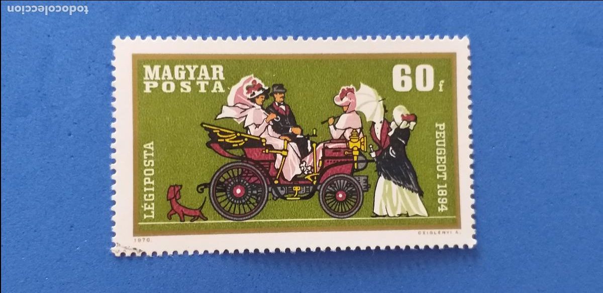 Sellos: USADO. MAGYAR, HUNGR&Iacute;A. TEM&Aacute;TICA COCHES, AUTOM&Oacute;VILES. YVERT A 318. PEUGEOT 1894