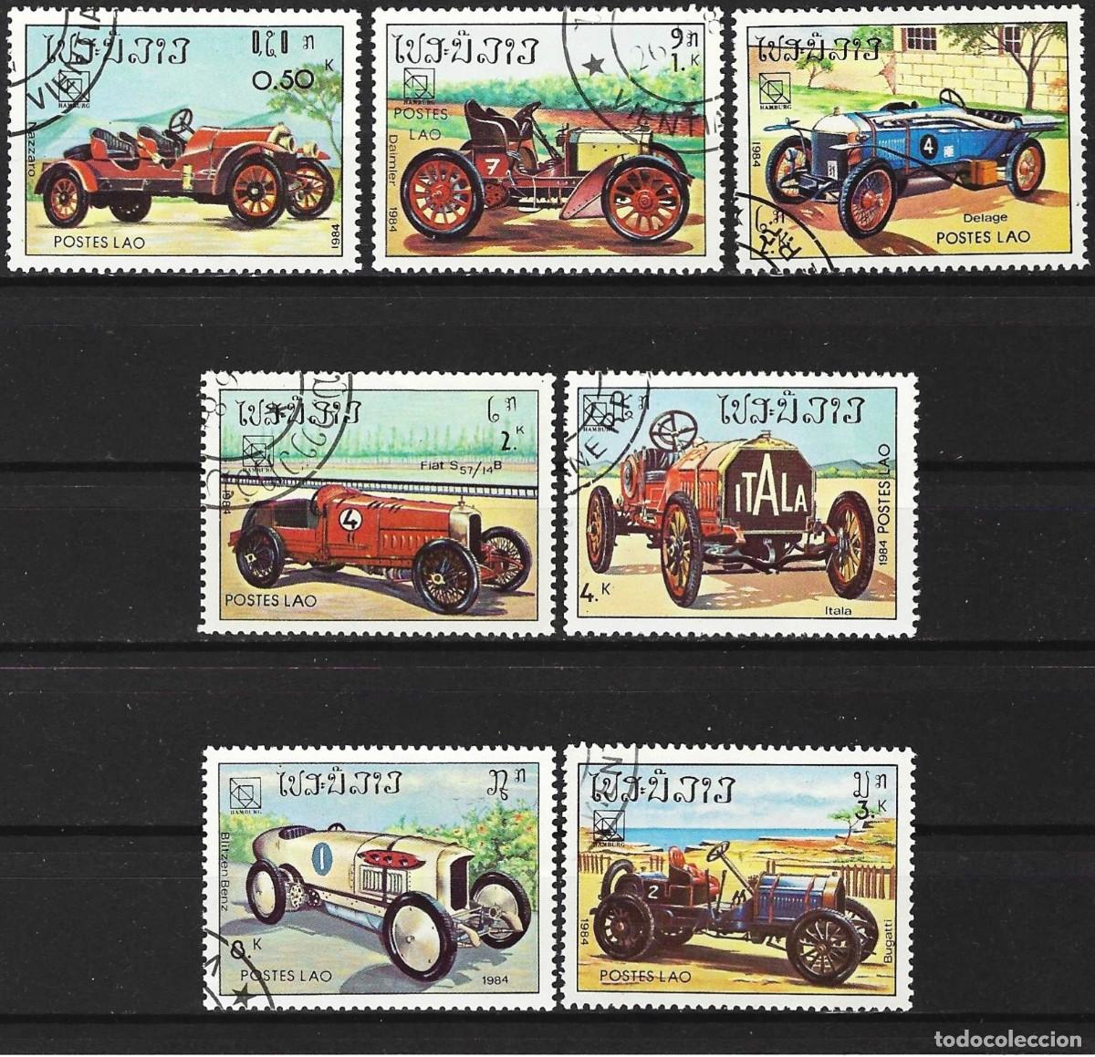 Sellos: Laos 1984 - Mi 750 a 756 - YT 569 a 575 - Coches antiguos ( Serie completa )