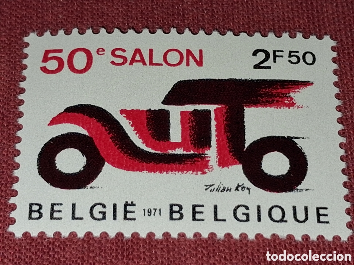 Sellos: Sello B&eacute;lgica nuevo 1971. 50 edicion salon autom&oacute;vil. Coches. Logotipo. Autom&oacute;vil.