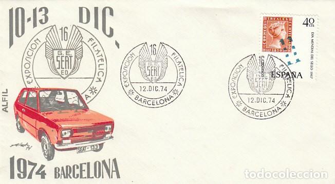 Sellos: A&Ntilde;O 1974, SEAT DE BARCELONA, MATASELLO EMBLEMA, SOBRE DE ALFIL