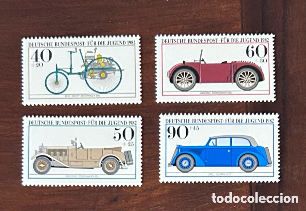Sellos: LOTE DE 4 SELLOS. VEH&Iacute;CULOS HIST&Oacute;RICOS. A&Ntilde;O 1982. ALEMANIA FEDERAL