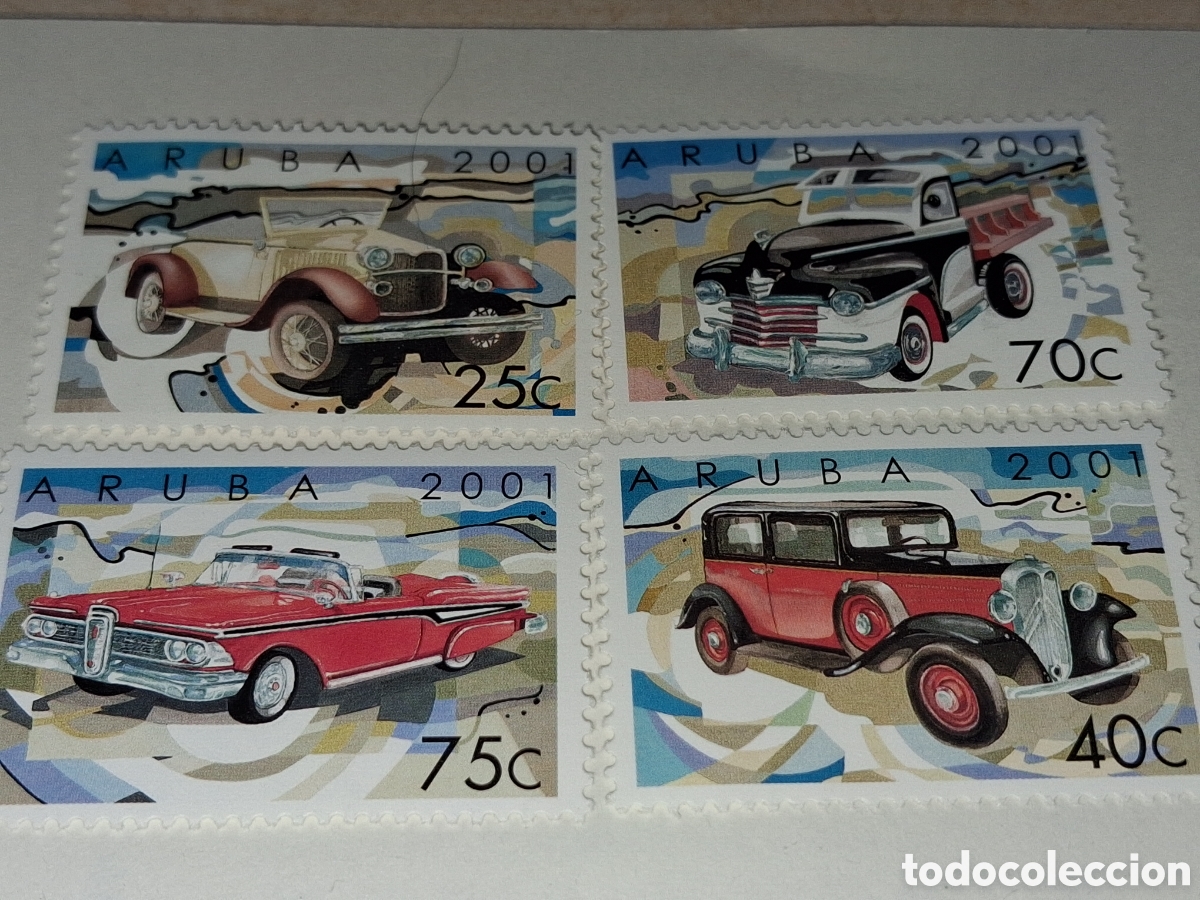 Sellos: Sello Aruba nuevo 2001. Coches cl&aacute;sicos. Veh&iacute;culos. Camioneta.