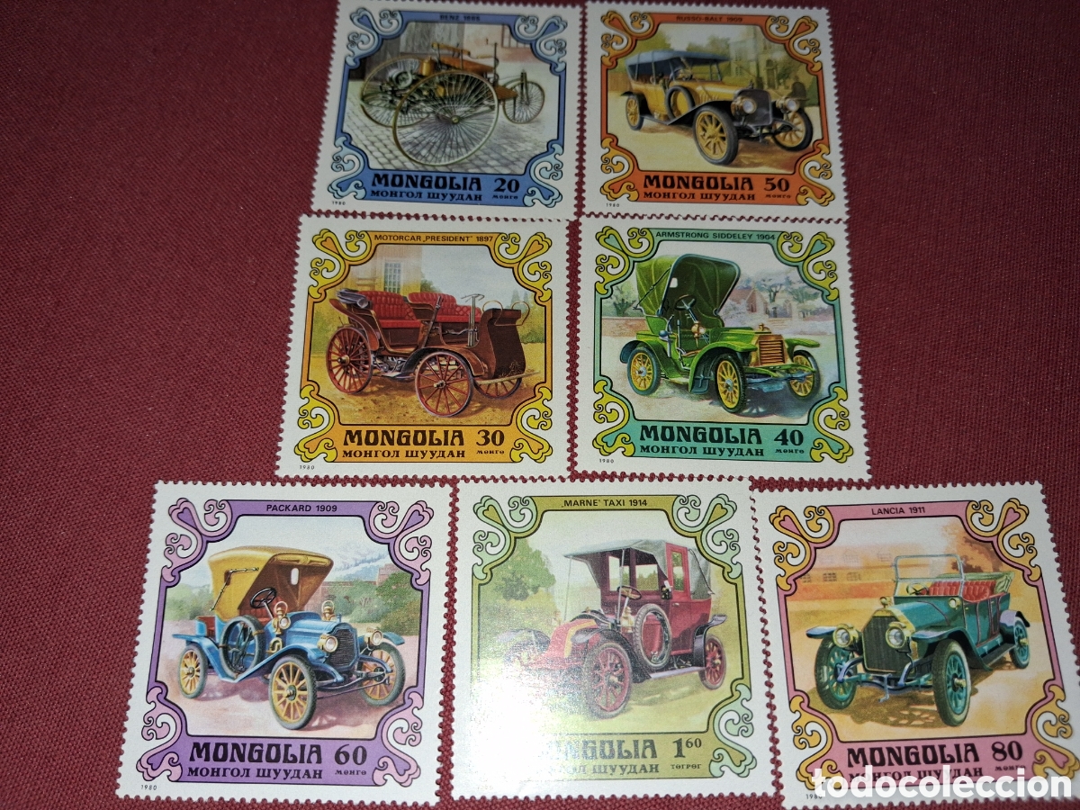 Sellos: Sello Mongolia nuevo 1980. Autom&oacute;viles cl&aacute;sicos. &Eacute;poca. Coches. Veh&iacute;culos.