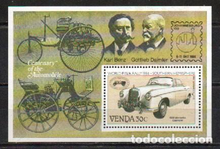 Stamps: VENDA (SUDAFRICA) IVERT HOJA BLOQUE 1996, RALLY DE COCHES ANTIGUOS, MERCEDES CABRIOLET 1958, USADA